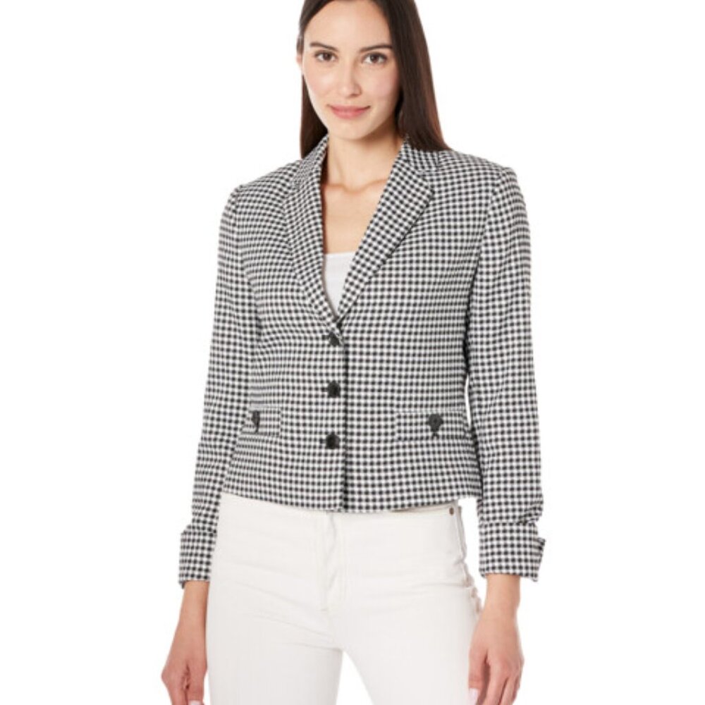 Three-Button Cropped Checkered Blazer - image 3